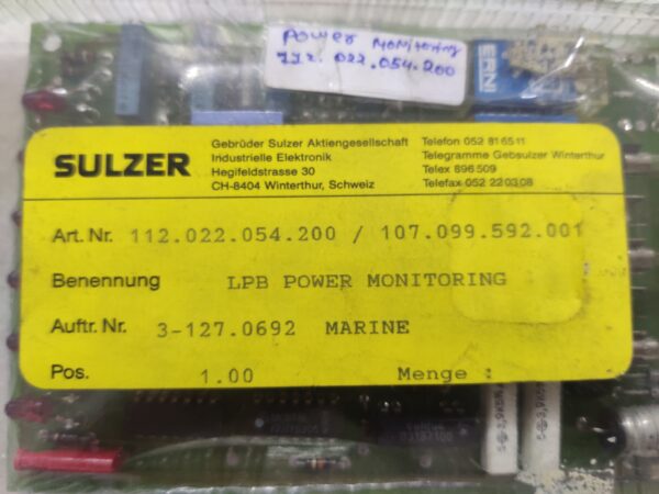 Sulzer 112.022.054.200 Power Monitoring Pcb Card - Image 2